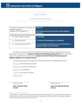 Bulgarian Habilitation Verification of Research Credentials Candidate