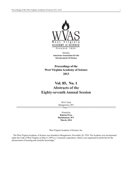 Vol. 85, No. 1 Abstracts of the Eighty-Seventh Annual Session