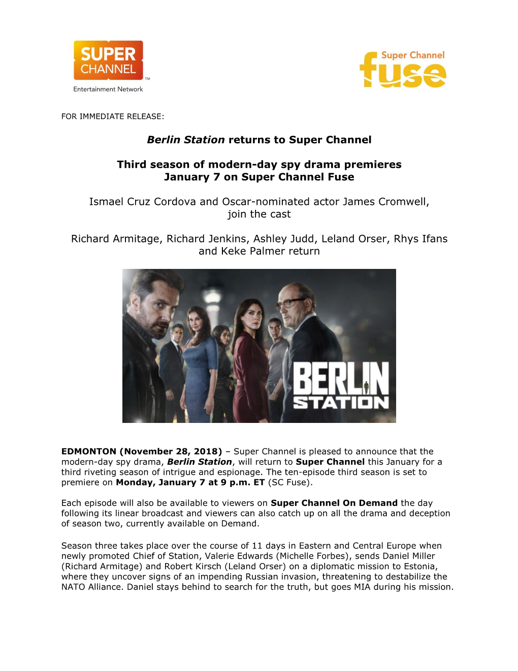 Berlin Station Returns to Super Channel Third Season of Modern