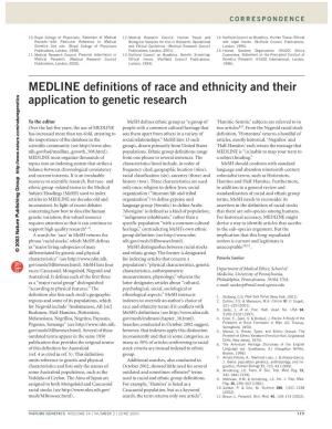 MEDLINE Definitions of Race and Ethnicity and Their Application to Genetic Research