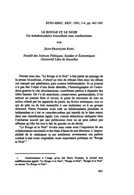 Le Rouge Et Le Noir. Un Hebdomadaire Bruxellois Non Conformiste