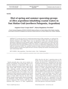 Diet of Spring and Summer Spawning Groups of Illex Argentinus Inhabiting Coastal Waters in San Matias Gulf (Northern Patagonia, Argentina)