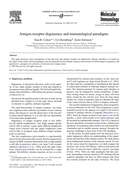 Antigen-Receptor Degeneracy and Immunological Paradigms Irun R