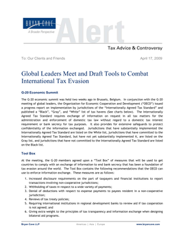 Global Leaders Meet and Draft Tools to Combat International Tax Evasion