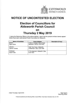 Notice of Uncontested Elections