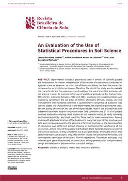 An Evaluation of the Use of Statistical Procedures in Soil Science