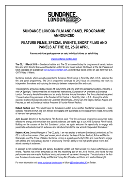 Sundance London Film and Panel Programme Announced