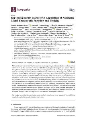 Exploring Serum Transferrin Regulation of Nonferric Metal Therapeutic Function and Toxicity