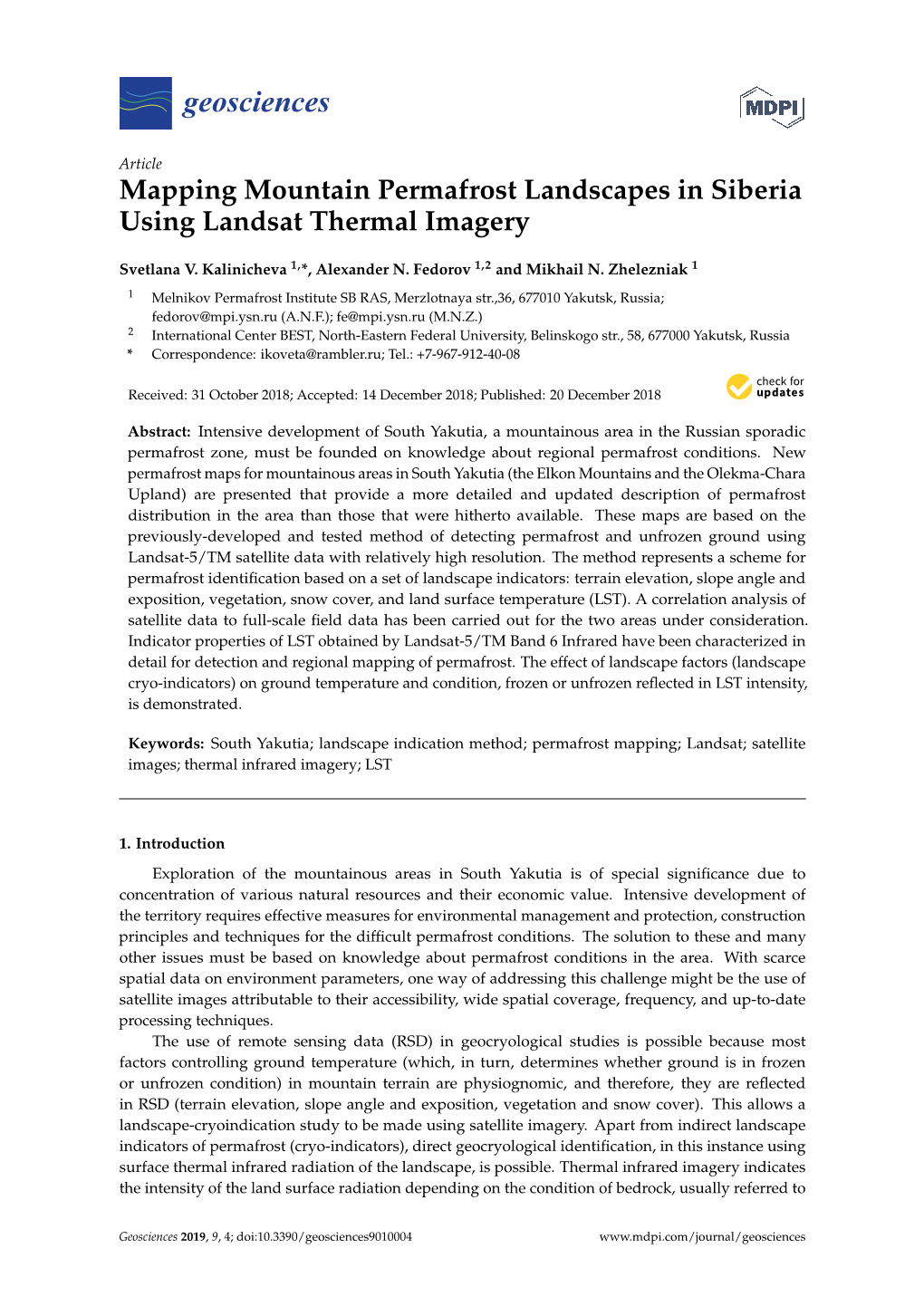 Mapping Mountain Permafrost Landscapes in Siberia Using Landsat Thermal Imagery