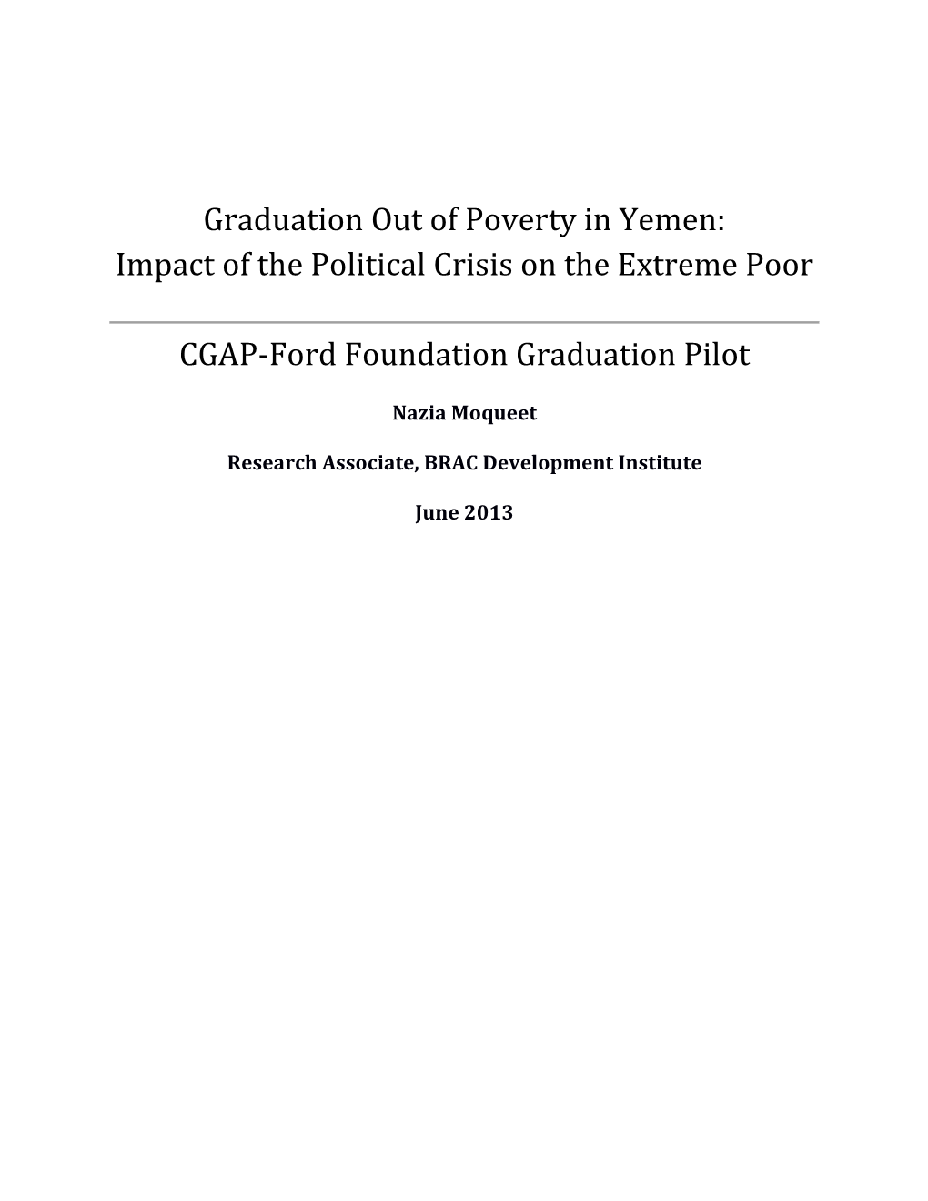 Graduation out of Poverty in Yemen: Impact of the Political Crisis on the Extreme Poor