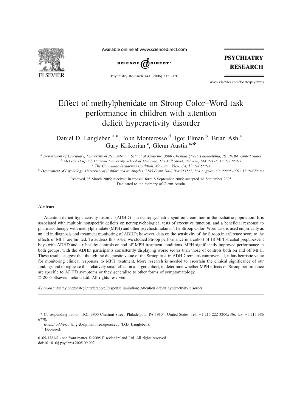 Effect of Methylphenidate on Stroop Color–Word Task Performance in Children with Attention Deficit Hyperactivity Disorder