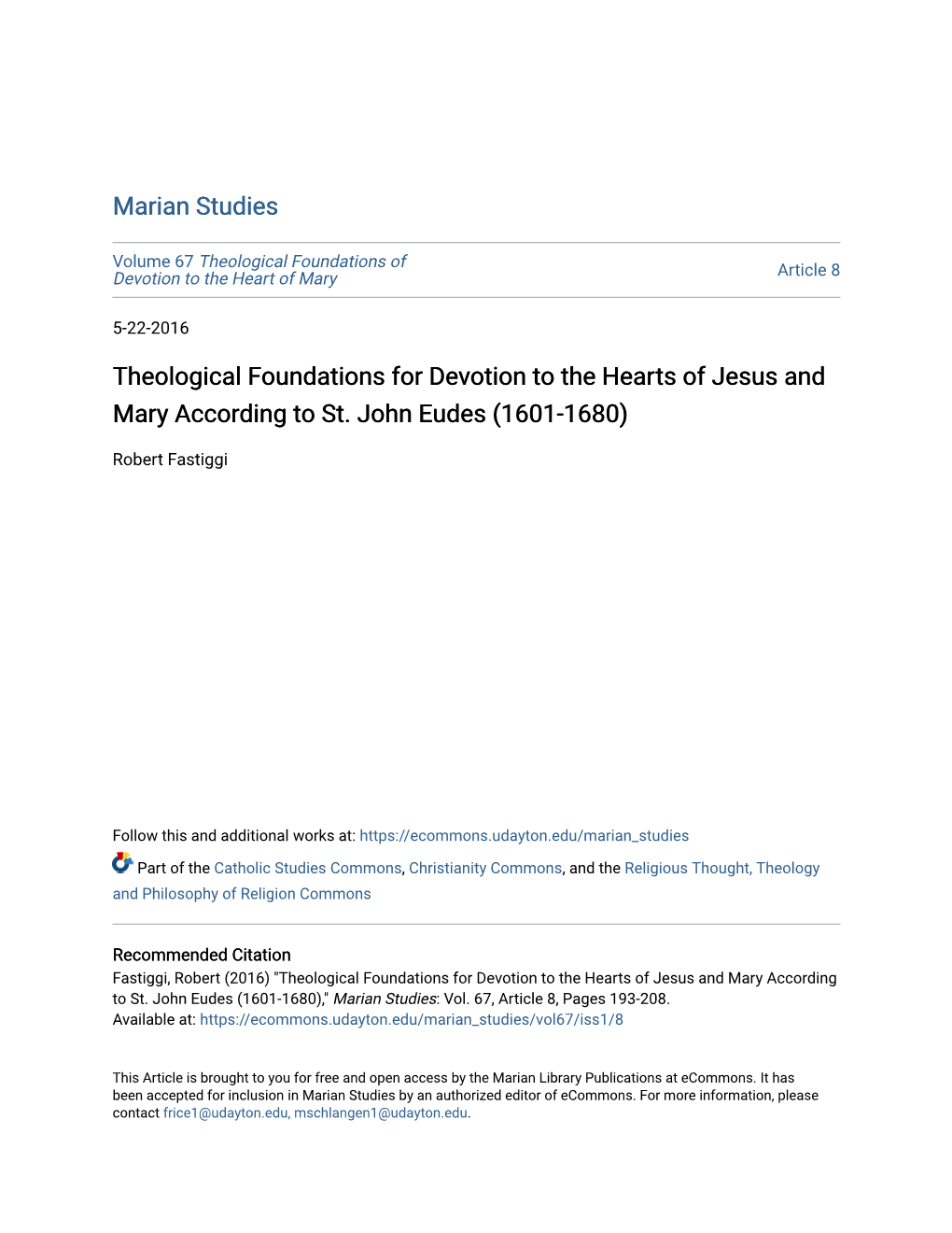 Theological Foundations for Devotion to the Hearts of Jesus and Mary According to St