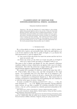 CLASSIFICATION of MODULES for INFINITE-DIMENSIONAL STRING ALGEBRAS 1. Introduction by a String Algebra We Mean an Algebra Of