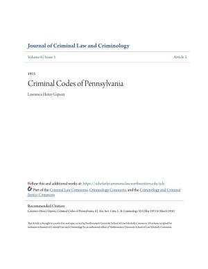 Criminal Codes of Pennsylvania Lawrence Henry Gipson