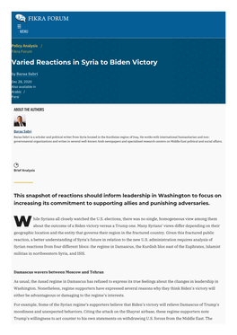 Varied Reactions in Syria to Biden Victory | the Washington Institute