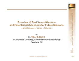 Overview of Past Venus Missions and Potential Architectures for Future