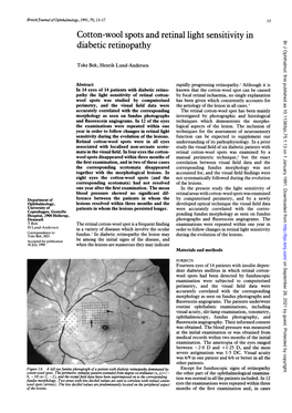 Cotton-Wool Spots and Retinal Light Sensitivity in Diabetic Retinopathy Br J Ophthalmol: First Published As 10.1136/Bjo.75.1.13 on 1 January 1991
