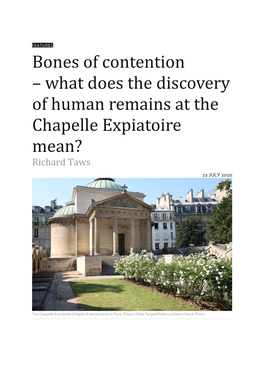 What Does the Discovery of Human Remains at the Chapelle Expiatoire Mean? Richard Taws