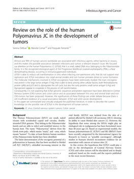 Review on the Role of the Human Polyomavirus JC in the Development of Tumors Serena Delbue1* , Manola Comar2,3 and Pasquale Ferrante1,4
