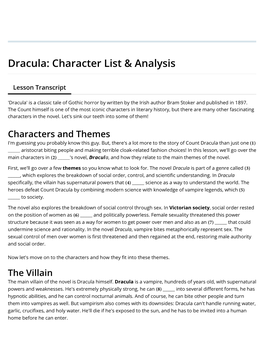 Dracula: Character List & Analysis