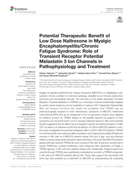 Potential Therapeutic Benefit of Low Dose Naltrexone in Myalgic Encephalomyelitis/Chronic Fatigue Syndrome