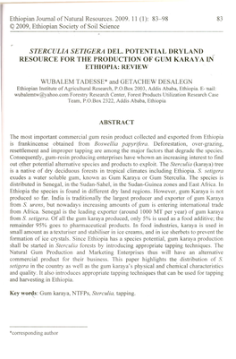 Sterculia Setigera Del. Potential Dryland ~ Resource for the Production of Gum Karaya Ln Ethiopia: Review