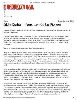 Eddie Durham: Forgotten Guitar Pioneer – the Brooklyn Rail We're Sorry, You've Encountered an Error