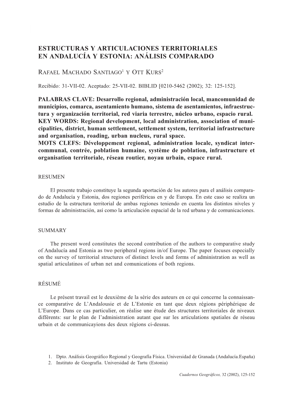 Estructuras Y Articulaciones Territoriales De Andalucía Y Estonia