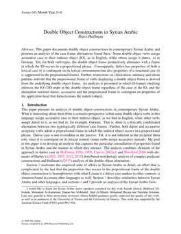 Double Object Constructions in Syrian Arabic Peter Hallman