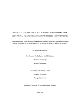 Examination of Morphological and Habitat Variation Within Stenanthium