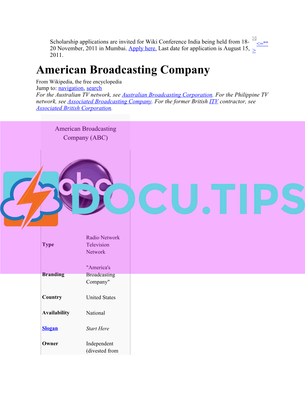 American Broadcasting Company From Wikipedia, The Free Encyclopedia ...