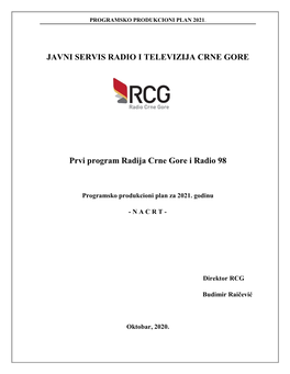 Programsko-Produkcioni Plan Radija Crne Gore I Radio 98 Za 2021. G