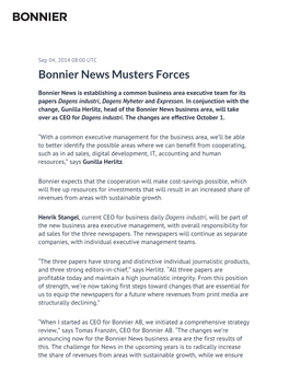 Bonnier News Musters Forces