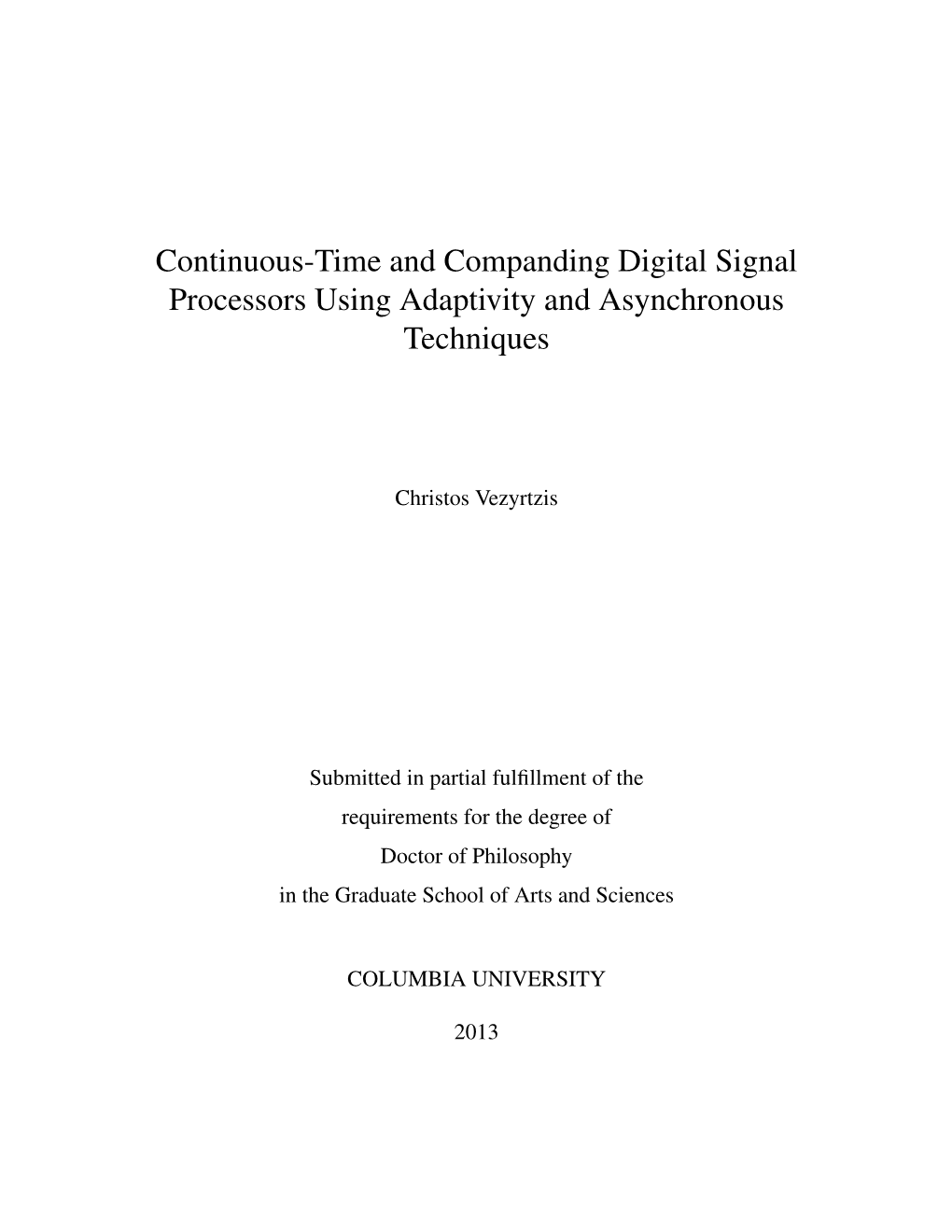 Continuous-Time and Companding Digital Signal Processors Using Adaptivity and Asynchronous Techniques