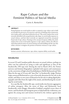 Rape Culture and the Feminist Politics of Social Media