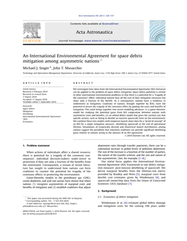 An International Environmental Agreement for Space Debris Mitigation Among Asymmetric Nations$