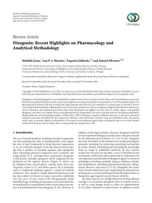 Review Article Diosgenin: Recent Highlights on Pharmacology and Analytical Methodology