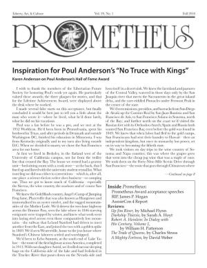 No Truce with Kings” Karen Anderson on Poul Anderson’S Hall of Fame Award