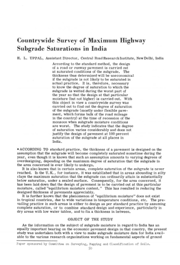 Countrywide Survey of Maximum Highway Suhgrade Saturations in India