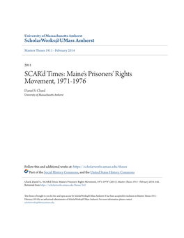 SCAR'd Times: Maine's Prisoners' Rights Movement, 1971-1976 Daniel S
