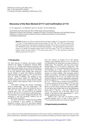 Discovery of the New Element Z=117 and Confirmation of 115