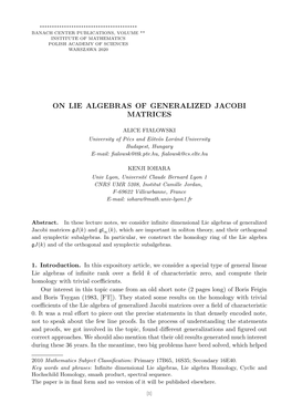 On Lie Algebras of Generalized Jacobi Matrices