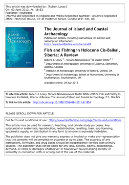 Fish and Fishing in Holocene Cis-Baikal, Siberia: a Review Robert J