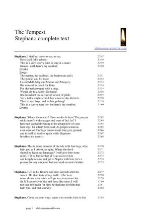 The Tempest Stephano Complete Text