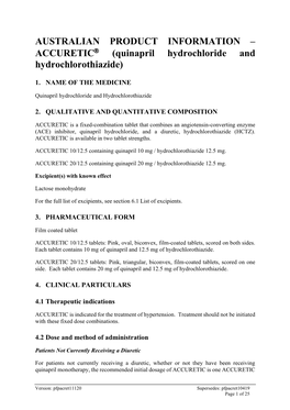 Quinapril Hydrochloride and Hydrochlorothiazide)