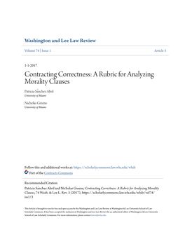 Contracting Correctness: a Rubric for Analyzing Morality Clauses Patricia Sanché Z Abril University of Miami