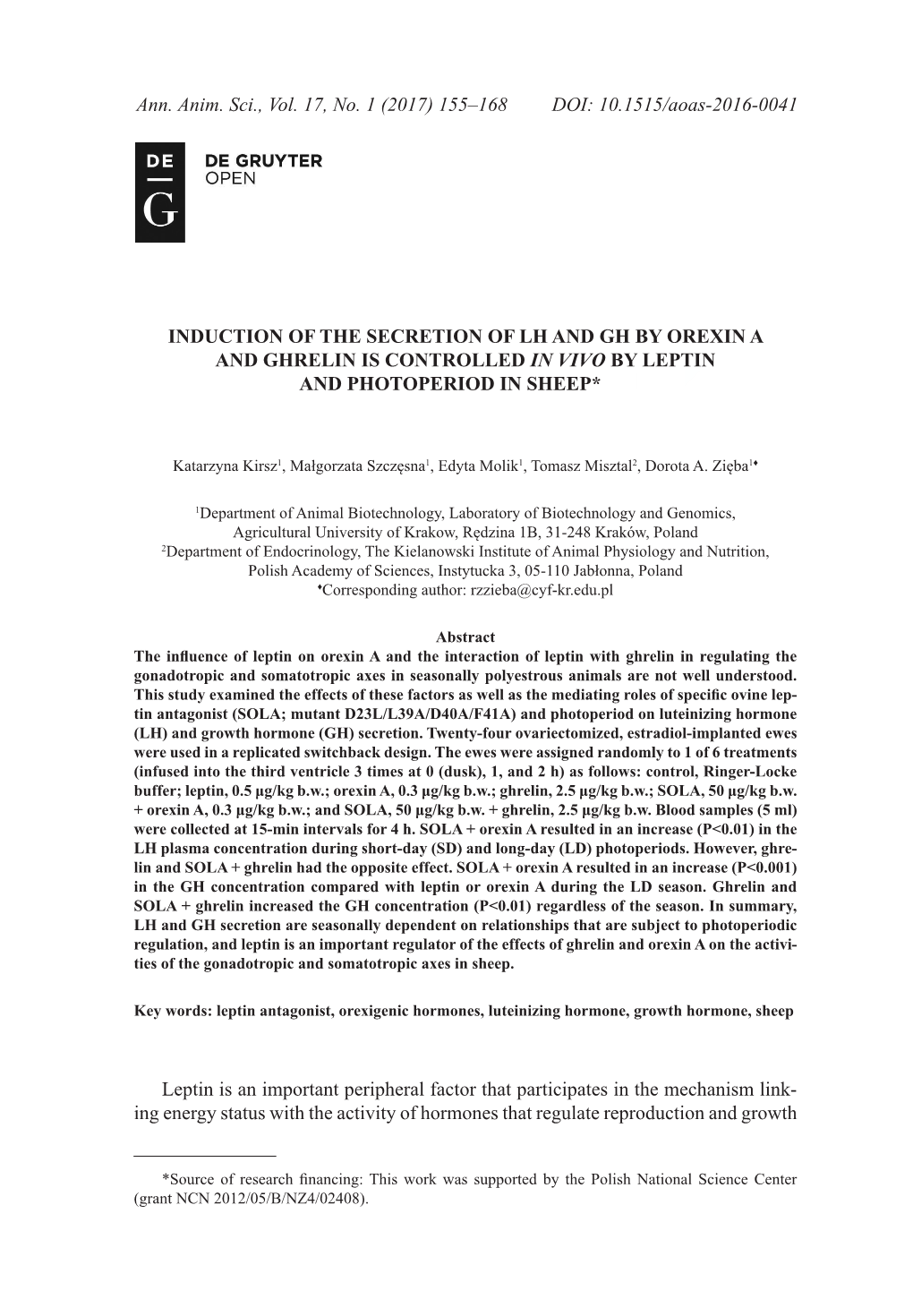 Induction of the Secretion of LH and GH by Orexin a and Ghrelin Is Controlled in Vivo by Leptin and Photoperiod in Sheep* *