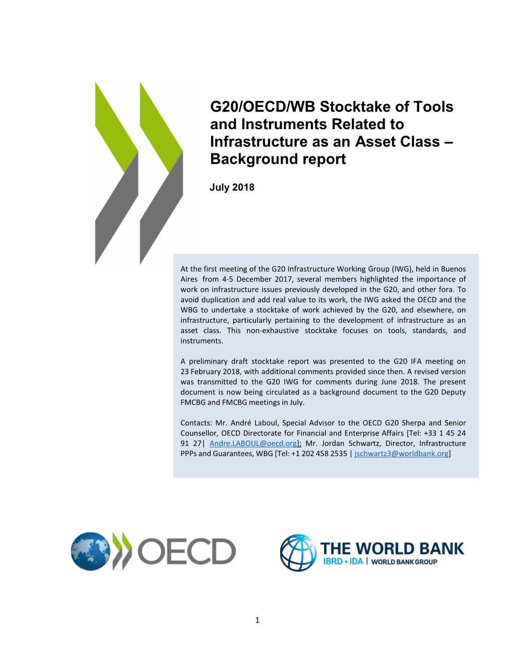 G20/OECD/WB Stocktake of Tools and Instruments Related to Infrastructure As an Asset Class – Background Report