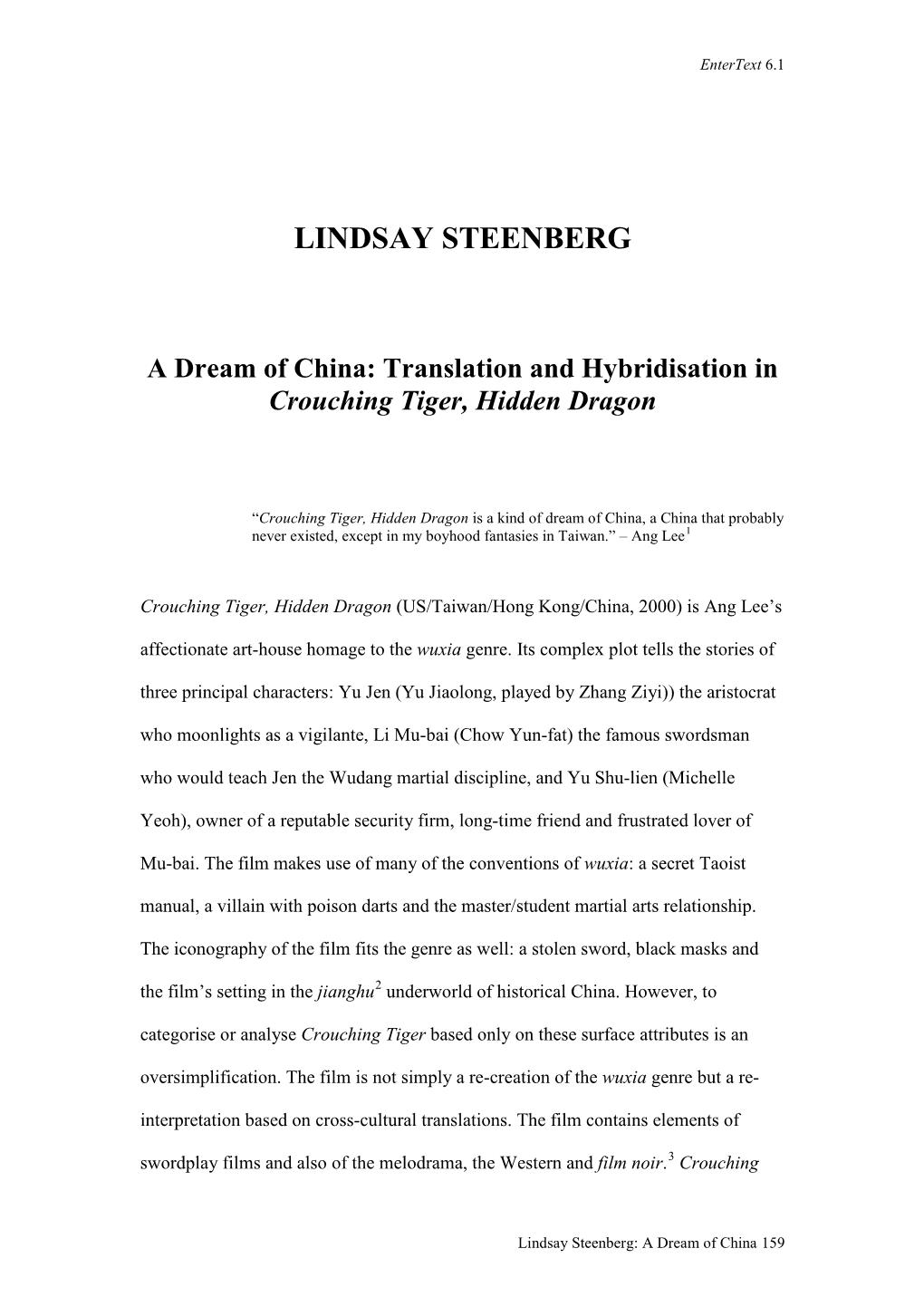 Translation and Hybridisation in Crouching Tiger, Hidden Dragon