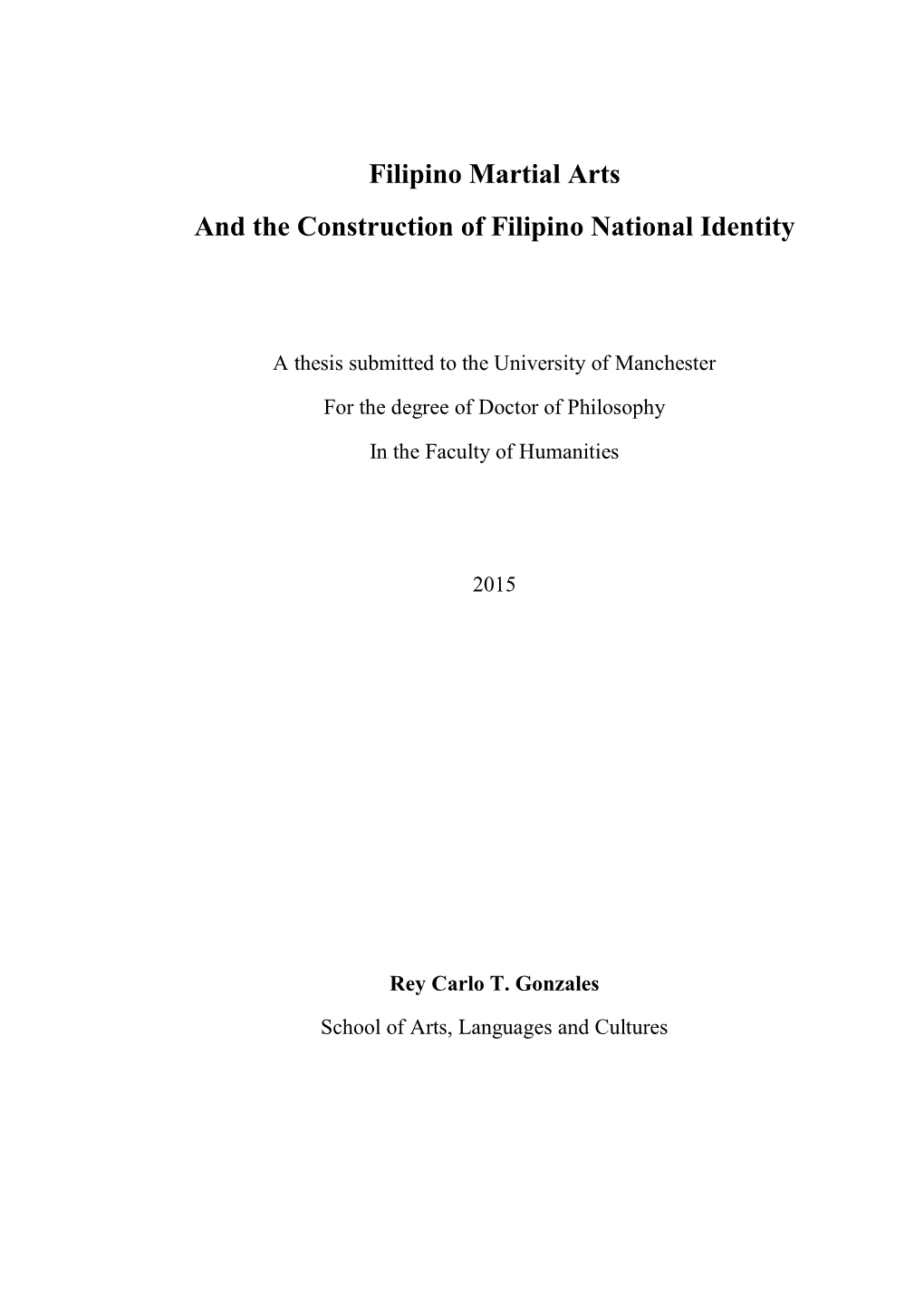 Filipino Martial Arts and the Construction of Filipino National Identity